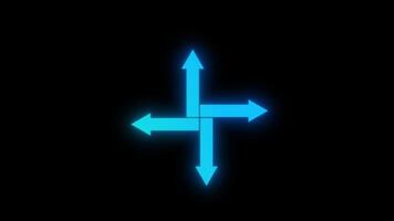 flera riktningar lysande pil prickad animering med strömmande pilformad prickad mönster i sömlös rörelse. perfekt för riktnings visuell effekter, lysande pilar överlägg. video