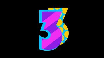Abstract retro pattern number three icon animation video