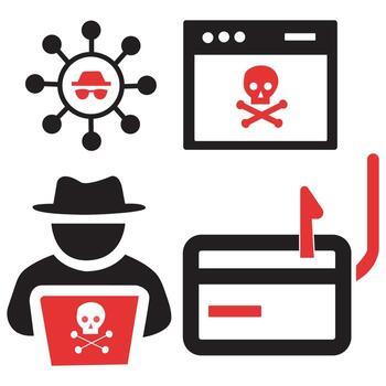 Cybersecurity Hacker Icons Set Malware, Phishing, Spyware, Cybercrime Symbols vector