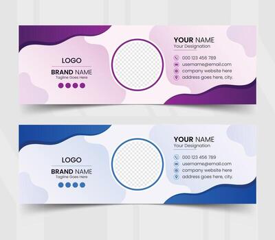 moderno correo electrónico firma modelo con púrpura y azul resumen diseño elementos, Perfecto para negocio comunicación y marca vector