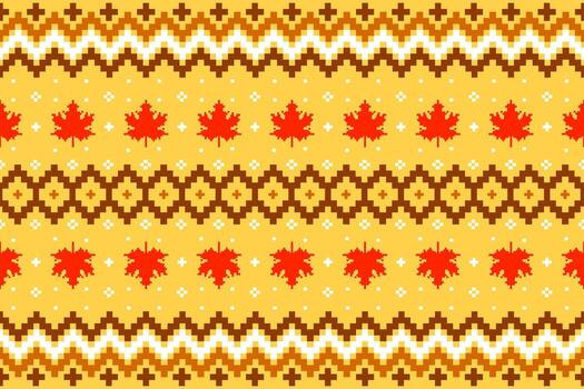 Maple in Fall pixel art seamless pattern for background fabric vector