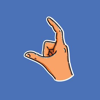 Hand showing size fingers big. Gesture showing measuring in sign language. illustration in outline style isolated on blue background. vector