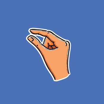 Hand showing size fingers small. Gesture showing measuring in sign language. illustration in outline style isolated on blue background. vector