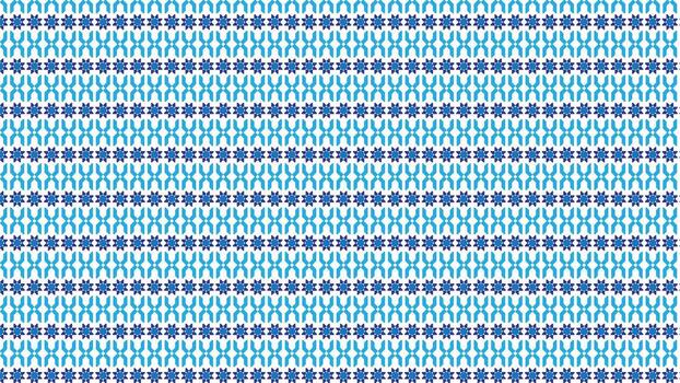 Blue and White Floral and Geometric Pattern with Repeated Motifs vector