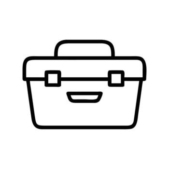 Clean black outline showcases a classic rectangular toolbox isolated on a white backdrop vector