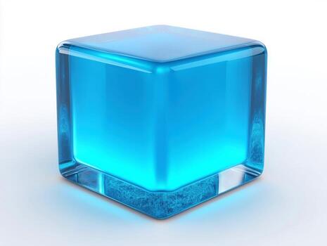 Glowing blue cube on a white background. photo
