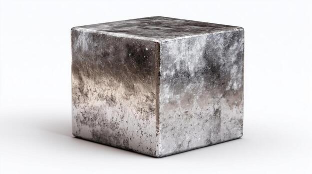 Metal cube with a textured surface detail. photo