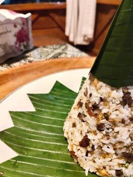 Close Up of Tumpeng Shaped Nasi Tutug Oncom photo