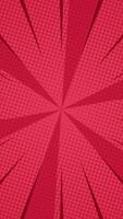 Red comic vertical background animation with halftone and sun rays. Loop motion design. Suitable for comics, prints, posters, etc. video