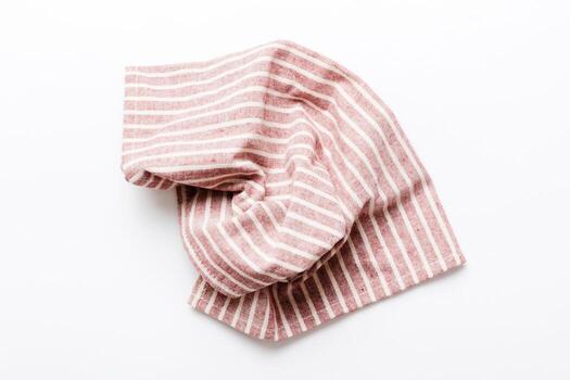 top view with red empty napkin isolated on table photo