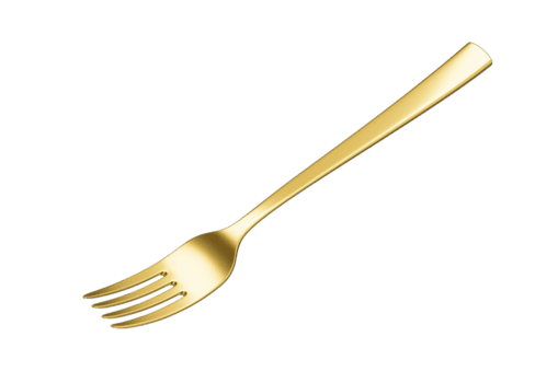 uma suave ouro banhado garfo com uma reflexivo terminar e uma levemente curvado lidar. 3d ilustração png