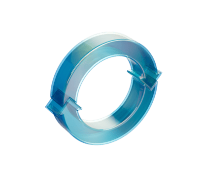 en transparent 3d medurs pil slinga symboliserar återvinning och kontinuerlig rotation. 3d illustration png