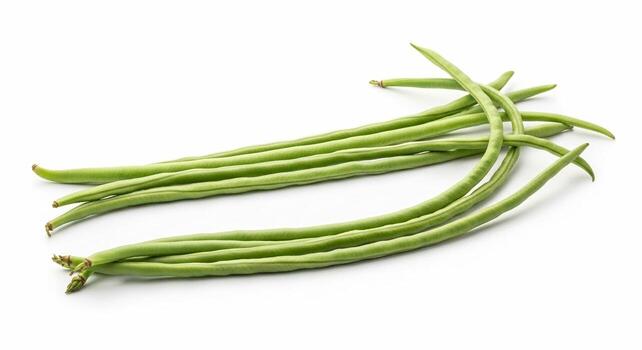 Fresh Green String Beans Arranged on a Clean White Background. photo