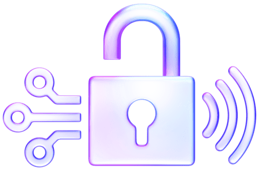 3d hangslot icoon met Open op slot doen, stroomkring lijnen, en draadloze signaal, vertegenwoordigen cyberbeveiliging, toegang controle, en netwerk veiligheid png