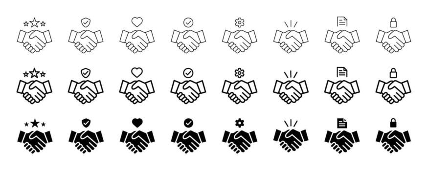 Various Design Handshake Icons Illustration Set. Different Handshake Icons . vector