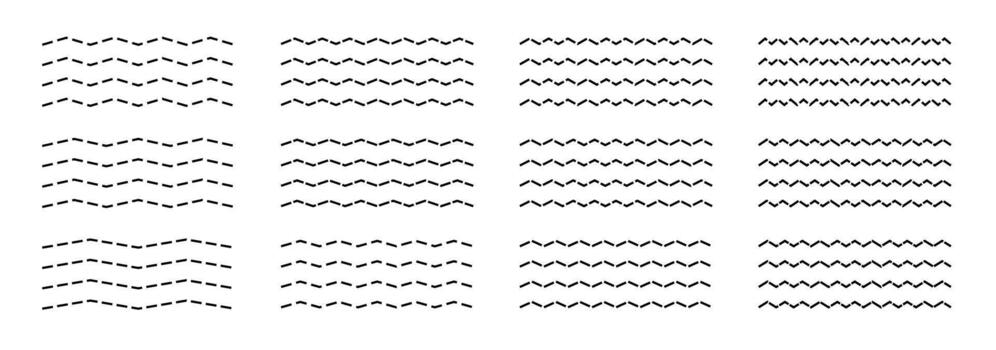 Squiggly zigzag set with ripple, wiggle and sine wave lines. Corrugated and wriggly shapes form artistic dividers or backgrounds with a playful graphic edge. vector