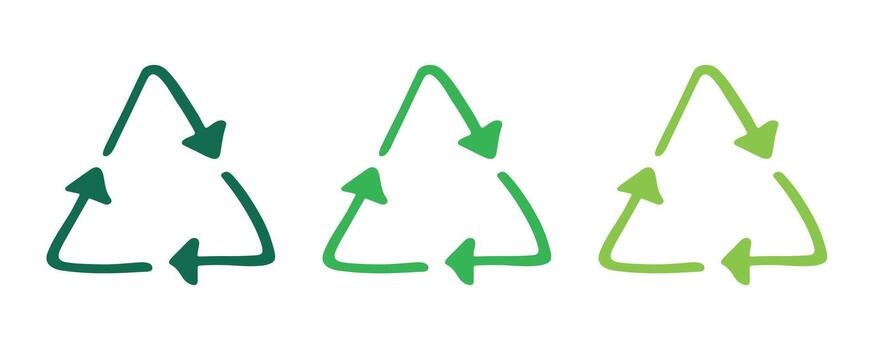 Hand drawn recycle arrow icon Recycling resources symbol Reuse of materials, zero waste, green environment, saving the planet reuse doodle vector