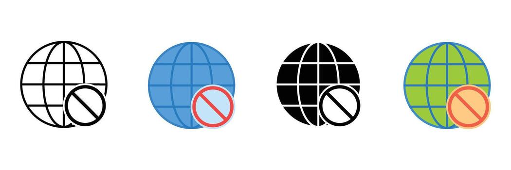 Globe with Slash Icon in Outline Style for Internet Disconnect or Restricted Access vector