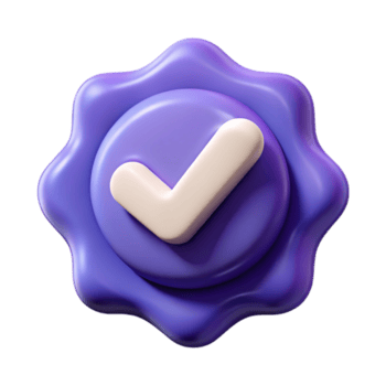 un' 3d rendere di un' viola distintivo con un' bianca dai un'occhiata marchio isolato su trasparente sfondo, significare verifica, approvazione, e positivo conferma nel un' moderno stile png