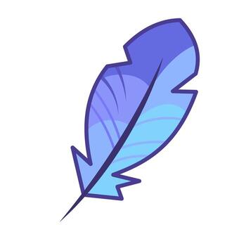 Stylized Blue Feather Illustration. The feather has sharp edges and a sleek, modern design, with soft curves and intricate line details that bring a sense of movement. vector