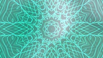 aqua blå animerad turkos kalejdoskop bakgrund med symmetrisk former den där kontinuerligt morph och omvandla oändligt. video