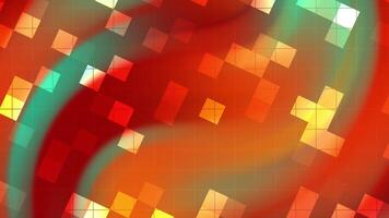 aqua magma dinâmico quadrados dança através a laranja e vermelho gradiente fundo com cerceta acentos e sutil rede linhas video