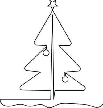 Elegant christmas tree continuous one line drawing in minimalist style isolate outline holiday illustration vector