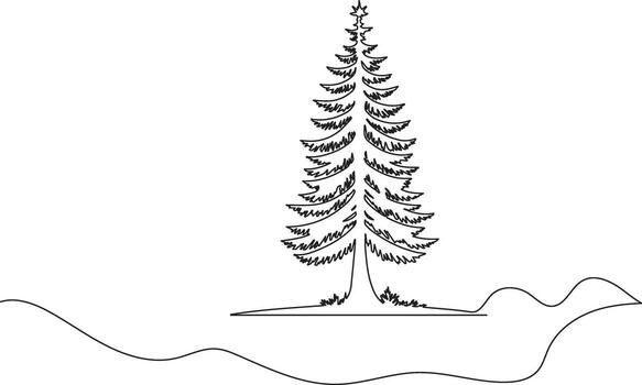 Minimalist continuous one line drawing of christmas tree isolate outline illustration holiday art design vector