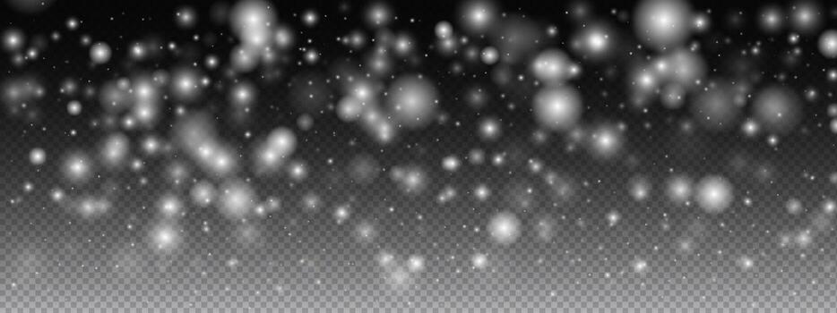 Realistic Snow Effect Background with Snowflake Overlay for Winter Sky, Realistic Flakes and Sparkle Texture. vector