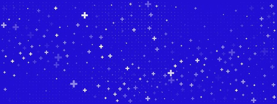 Abstract Violet Blue Medical Background with Math Grid and Cross Pattern. Futuristic design for AI healthcare projects. Scientific aesthetic with abstract rhythm. . vector