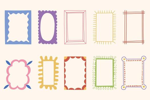 Set of ten hand drawn decorative frames in different shapes and styles vector