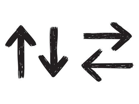 Hand drawn black arrows in various directions, illustration on white background. concept of navigation, direction, icons, symbols, graphic design element, isolated. vector