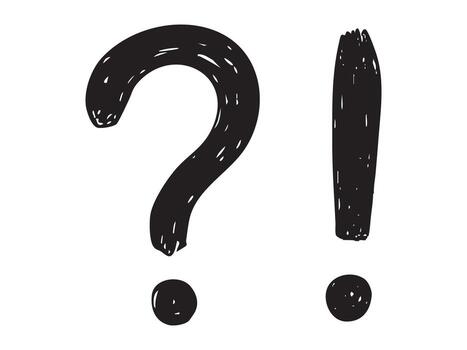 Black outline of exclamation and question mark combined icon on white background. concept of punctuation, inquiry, surprise, symbol, communication, design element, Hand drawn style vector