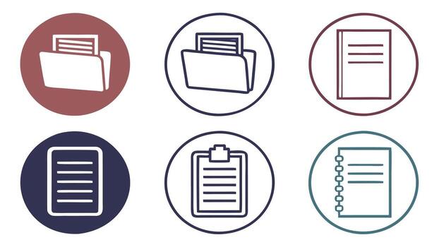 document icons folders, notebooks, and clipboard minimalist style organized and efficient vector