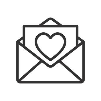 un línea Arte icono de un corazón dentro un abierto sobre, simbolizando un mensaje de amar, un enamorado, o sentido comunicación. vector