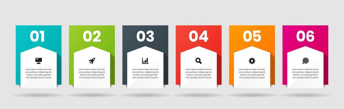 Label Infographic Element Design Templates with Icons and 6 Numbers. Suitable for Process Diagram, Workflow Layout, Banner, Flow Chart, Infographic vector