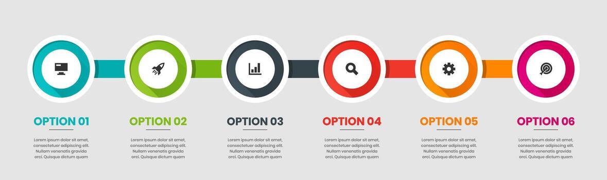 Circle Infographic Element Design Templates with Icons and 6 Options. Suitable for Process Diagram, Presentations, Flow Chart, Infographic vector