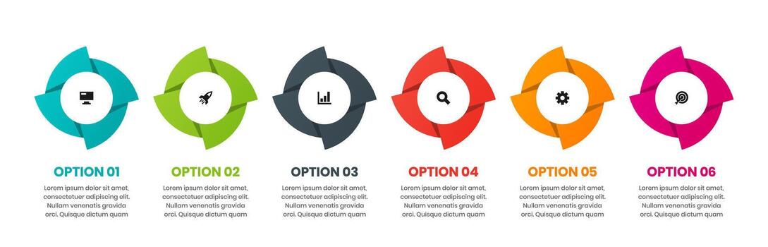 Abstract Infographic Element Design Templates with Icons and 6 Options. Suitable for Presentations, Workflow Layout, Banner, Flow Chart vector