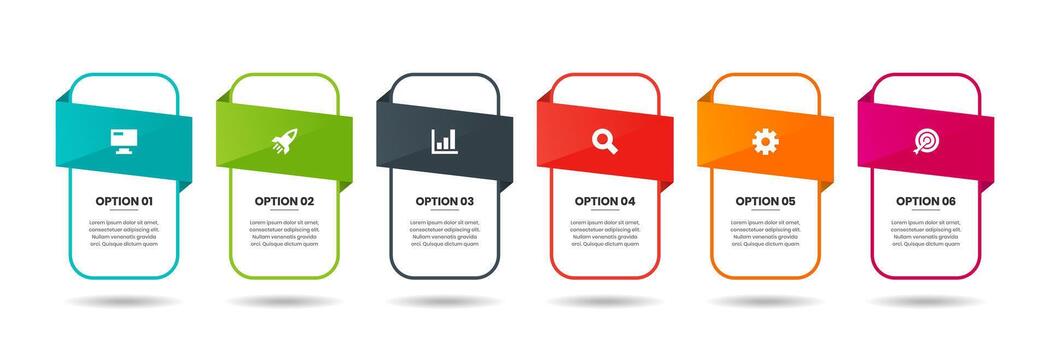 Infographic Design Template with Icons and Six Options. Suitable for Process Diagram, Presentation, Workflow Layout vector