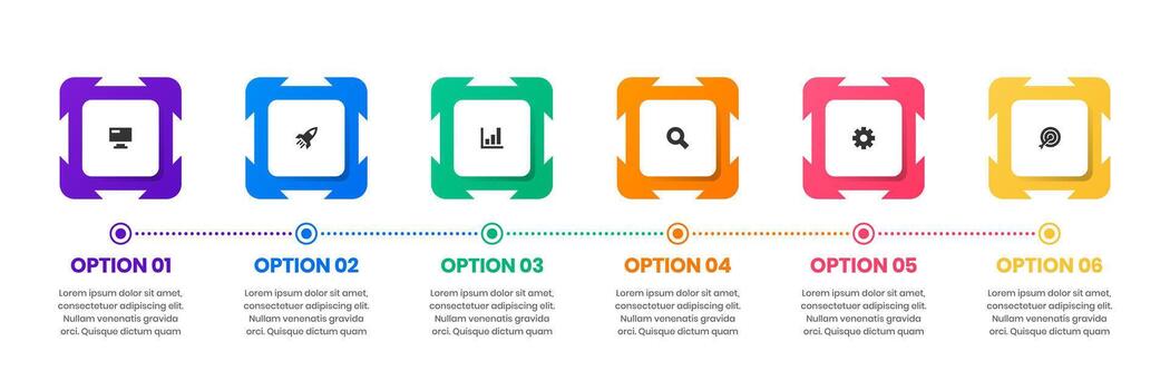 Timeline Infographic Element Design Templates with Icons and 6 Options. Suitable for Process Diagram, Presentations, Banner, Flow Chart, Infographic vector