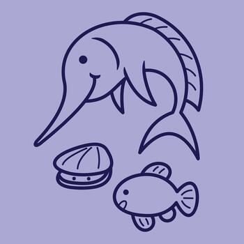 set Cute Underwater Creatures in Simple Outline Design vector