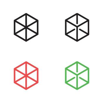 Isometric cube outline set in black, red and green on a white background vector