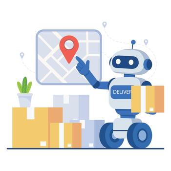 Robot delivering packages with map vector