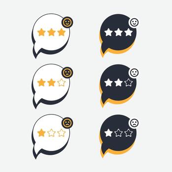 Set satisfaction 3 stars icon. Three stars customer product rating review flat icon for apps and websites collection vector