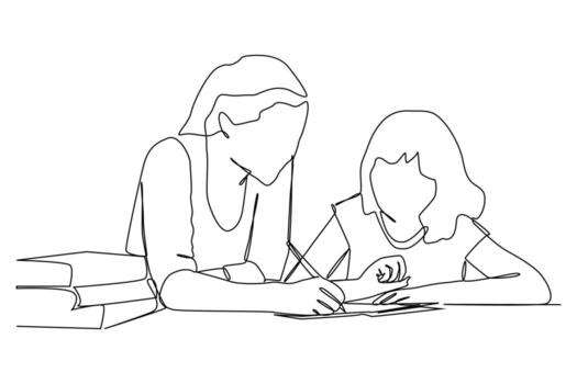 Continuous one-line drawing of the student asks the teacher about the lesson. Class in session concept vector