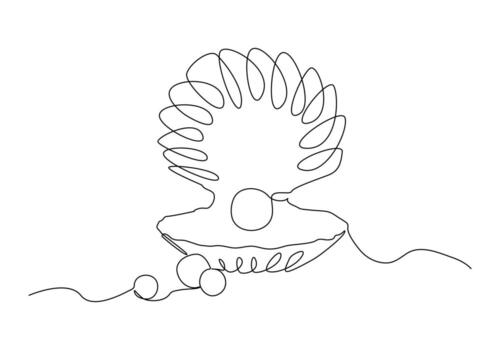 continuo uno línea dibujo de abierto perla caparazón. sencillo ilustración de cáscara con perla. vector