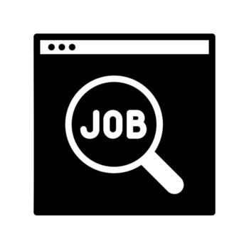 Online Job Search and Career Opportunities, a Magnifying Glass with 'JOB' in a Web Browser Window, Ideal for Employment, Recruitment, and Finding a New Career Path. vector
