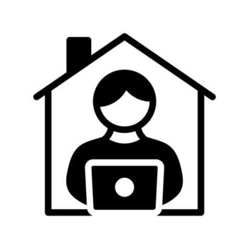 Remote Work and Telecommuting from a Home Office, a Person with a Laptop Inside a House Icon, Ideal for Work From Home Concepts and Digital Nomad Lifestyles. vector