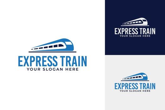 High speed train with motion lines for fast express railway transportation company badge or travel service logo design template vector