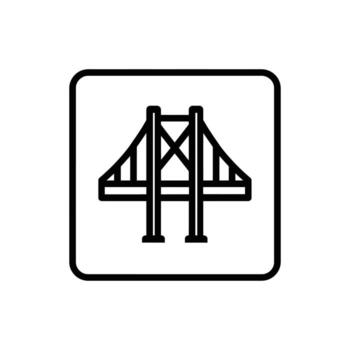 Black outline bridge symbol framed inside of a square with rounded corners against a white background vector